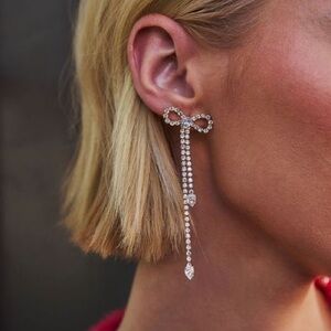 “Bridget” 🎀 Bling Bow Silver Earrings